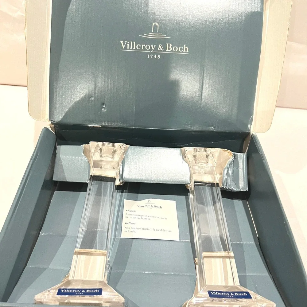Villeroy & Boch Sienna Crystal Candlesticks‎ Pair Signed NOS Austria Modern 8